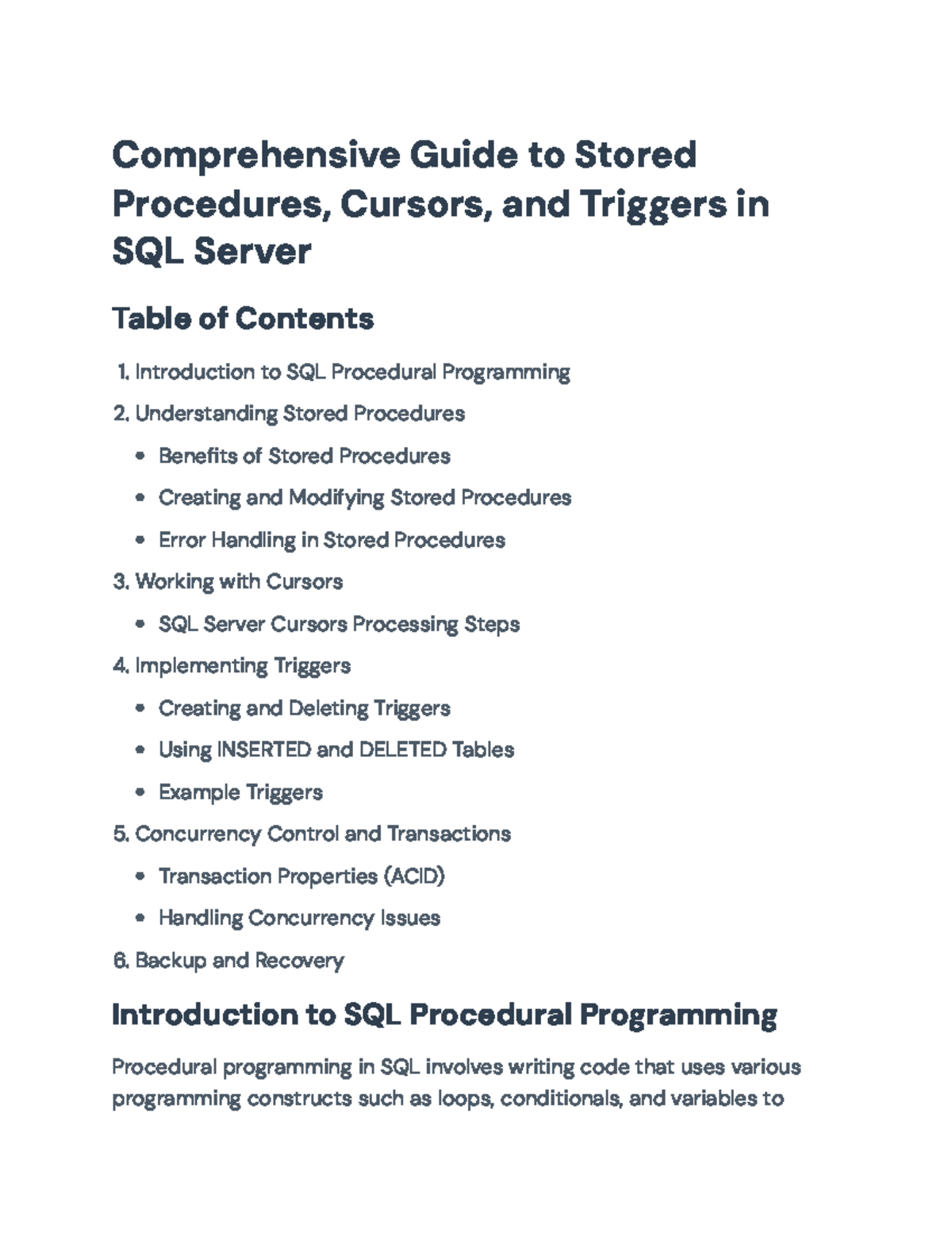Comprehensive Guide to SQL Server Procedures, Cursors, and Triggers ...