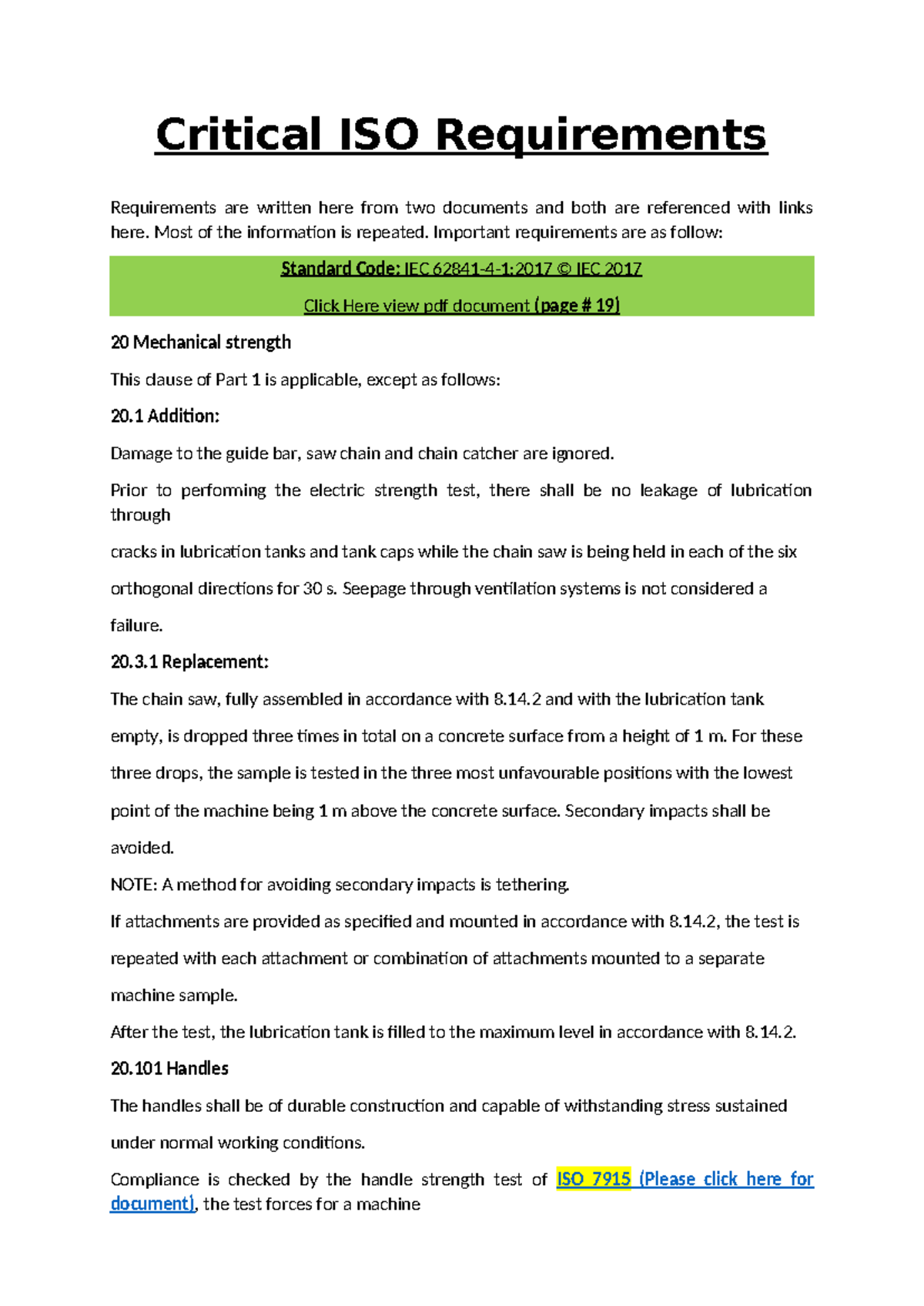 Critical ISO Requirements - Critical ISO Requirements Requirements are ...