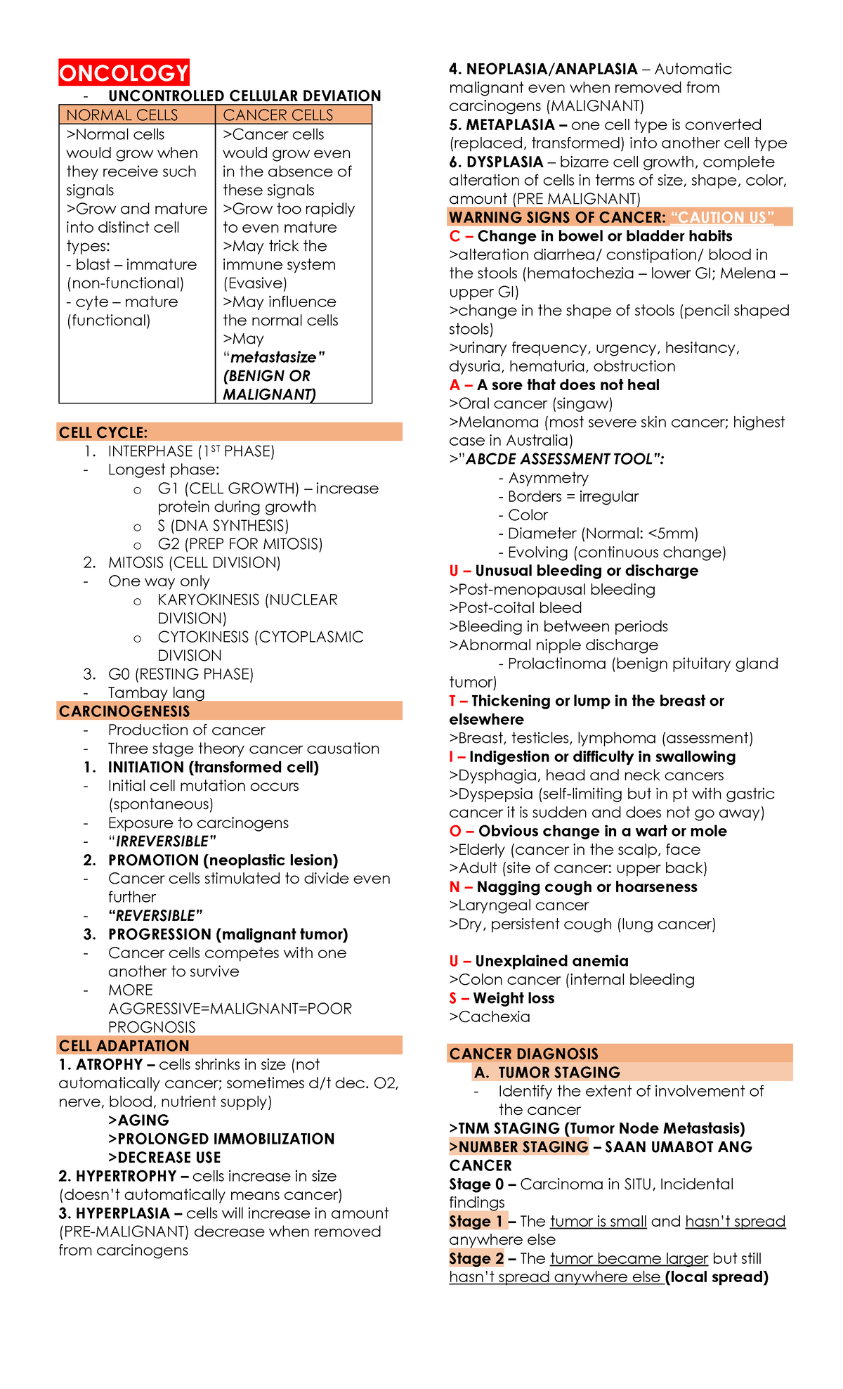Oncology Course Notes (Final Exam) - Key Concepts and Treatments - Studocu