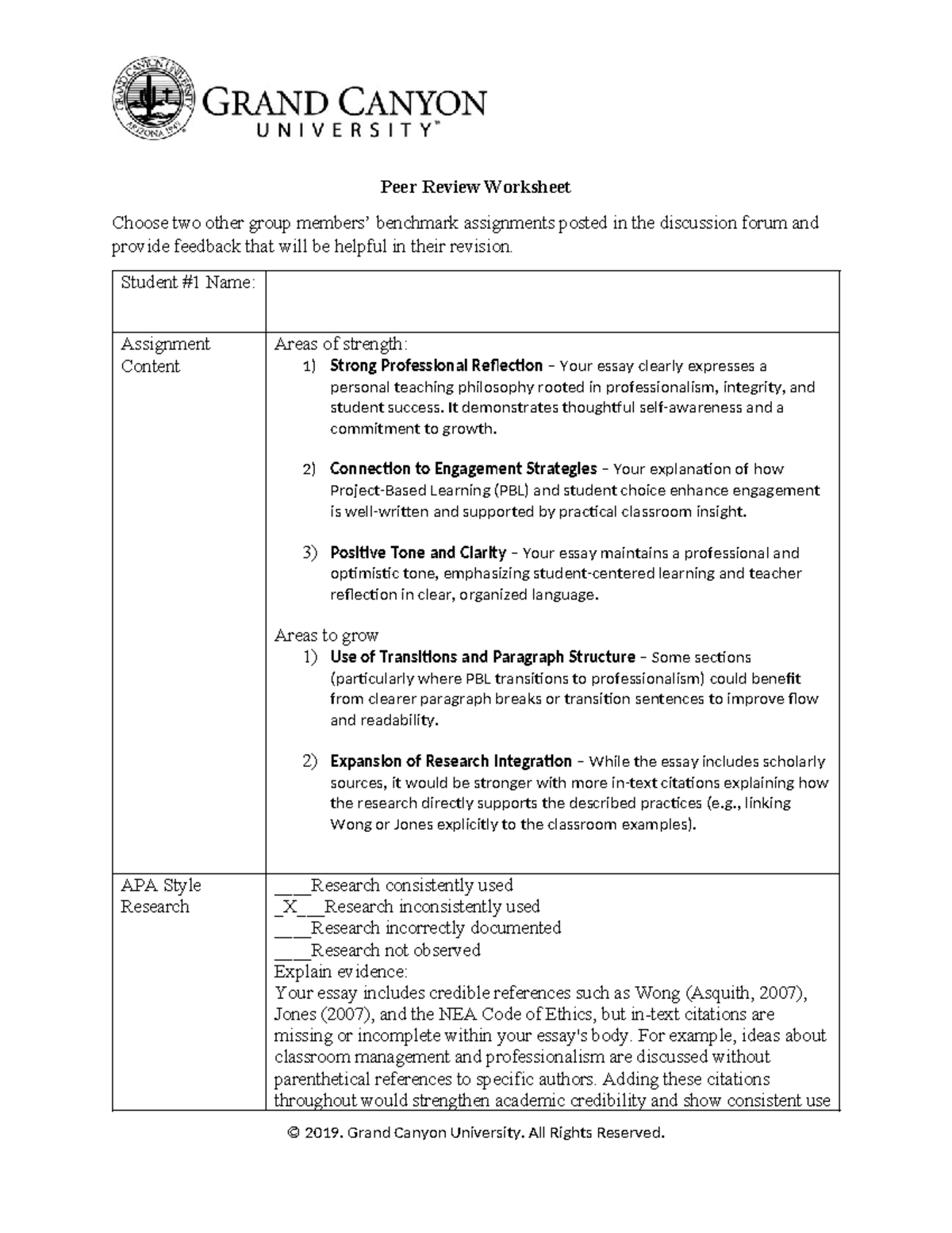 ELM-250 Peer Review Worksheet: Feedback for Group Assignments - Studocu