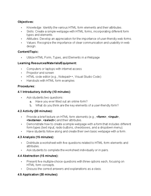 •Introduction to HTML and Using HTML Editors - Objectives: - Knowledge ...