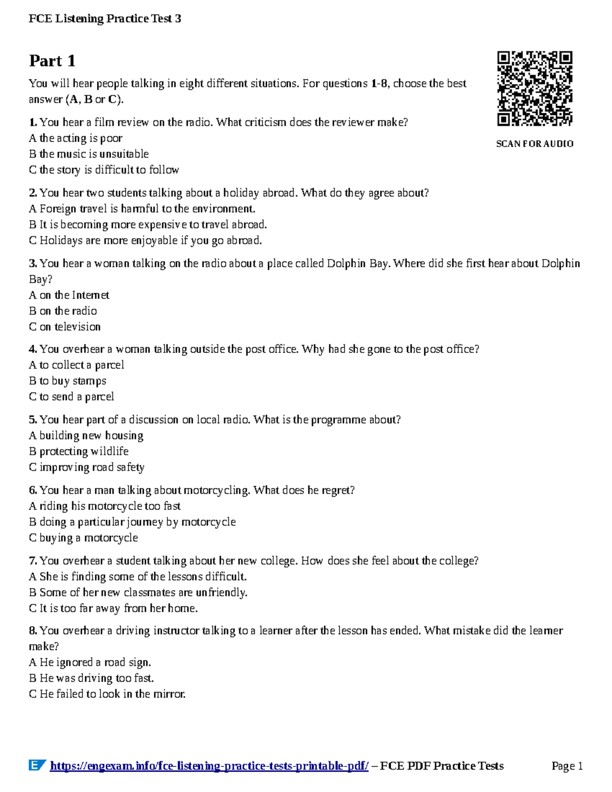 FCE Listening Test 3 Answers & Audio Guide (2024) - Studocu