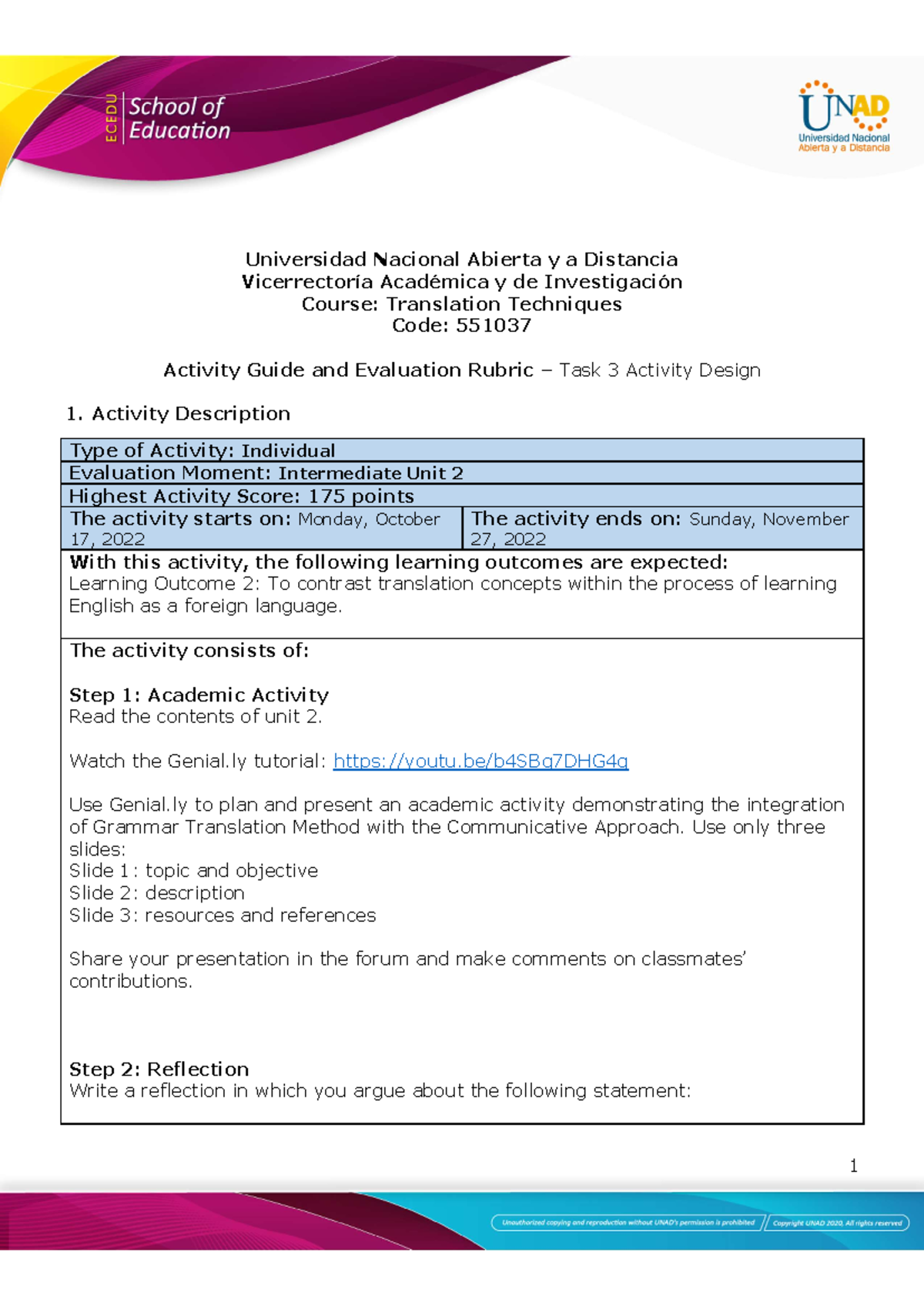 Activity Guide & Eval Rubric - 551037 - Unit 2 - Task 3 Design - Studocu