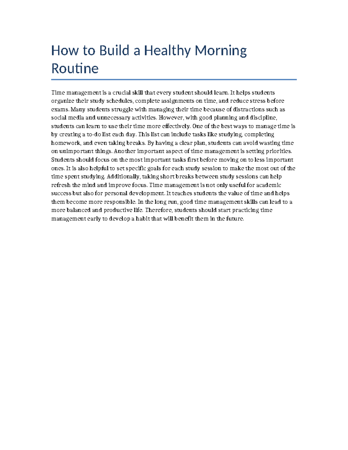 Time Management Strategies for a Healthy Morning Routine - Studocu