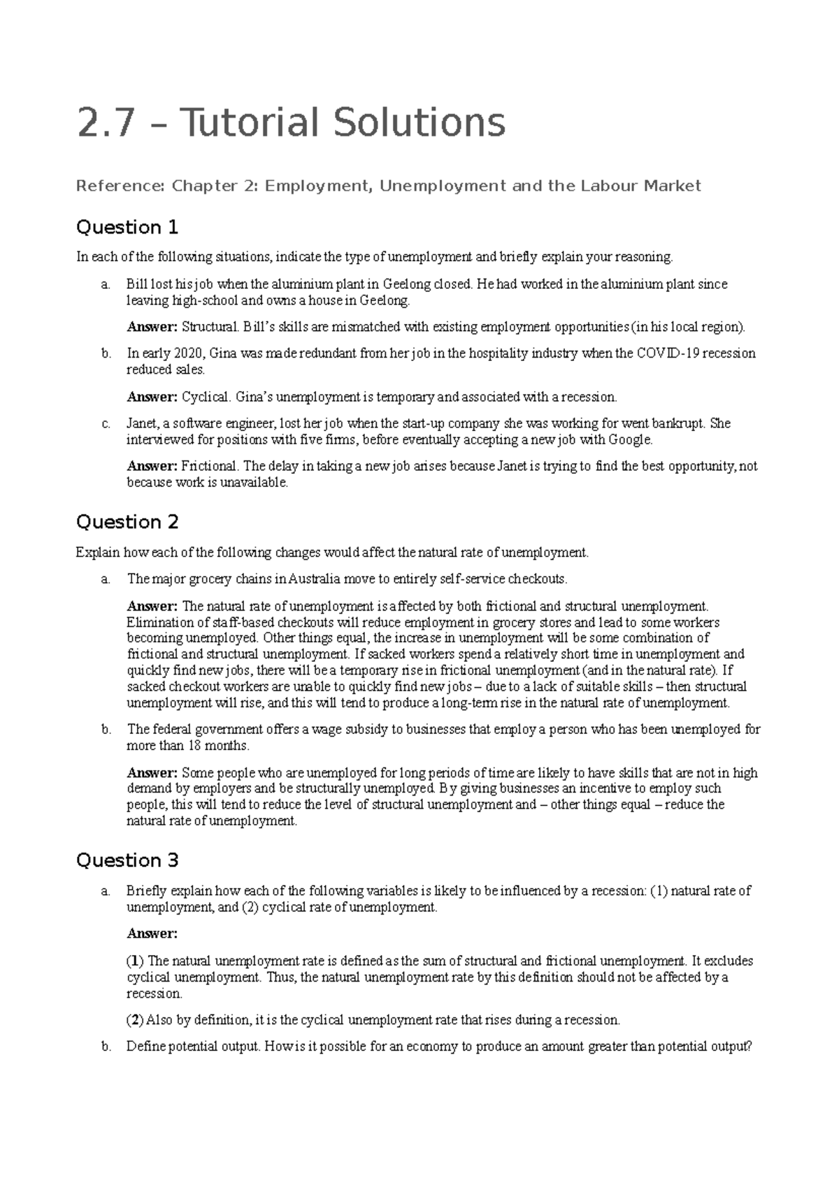 Week 3 Tutorial Solutions - 2 – Tutorial Solutions Reference: Chapter 2 ...