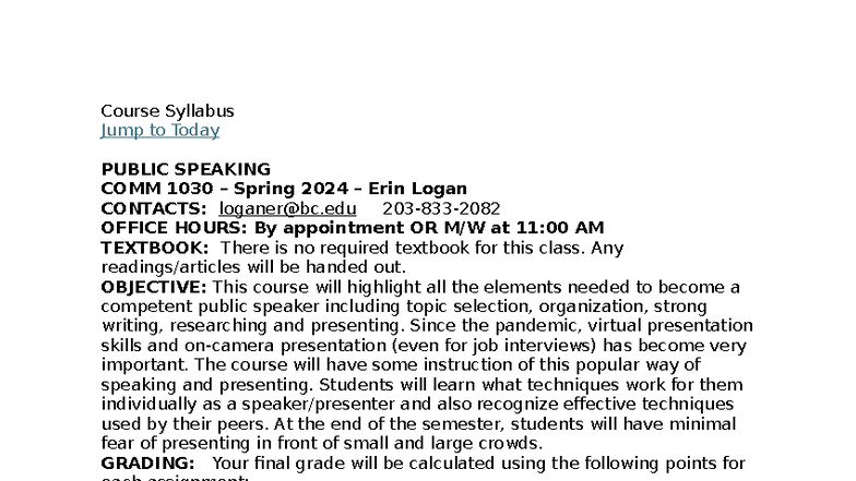 COMM 1030 - Public Speaking Course Syllabus Spring 2024 - Studocu