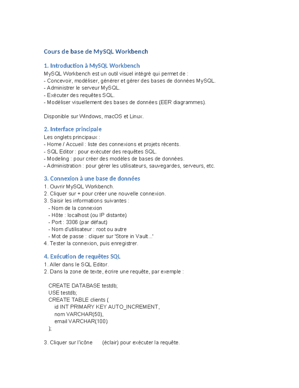 Cours de base MySQL Workbench : Guide d'introduction et d'utilisation ...