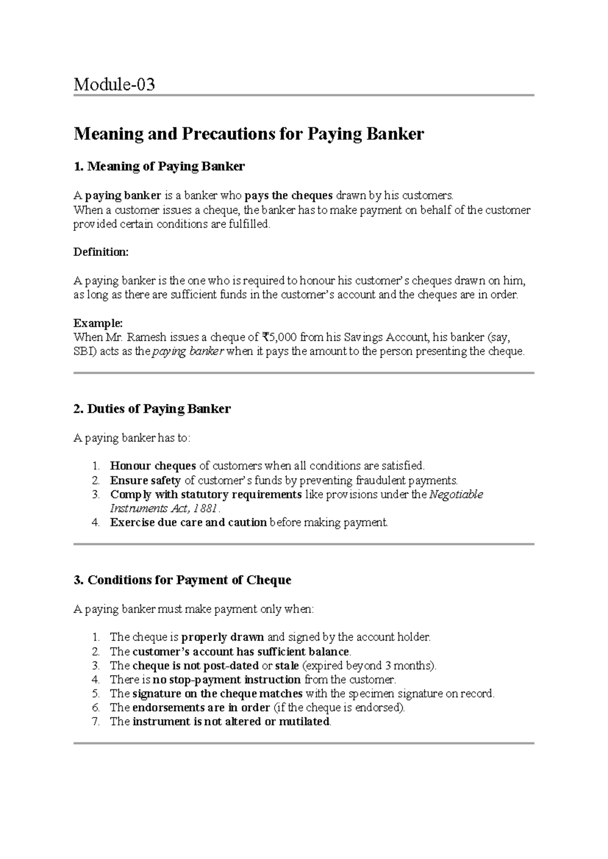Module-03: Banking Law & Practice - Paying Banker Overview - Studocu