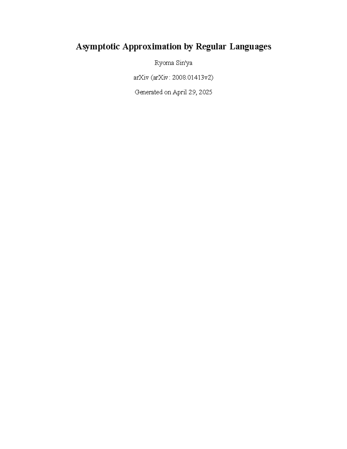 Asymptotic Approximation by Regular Languages - Intuitively, a language ...