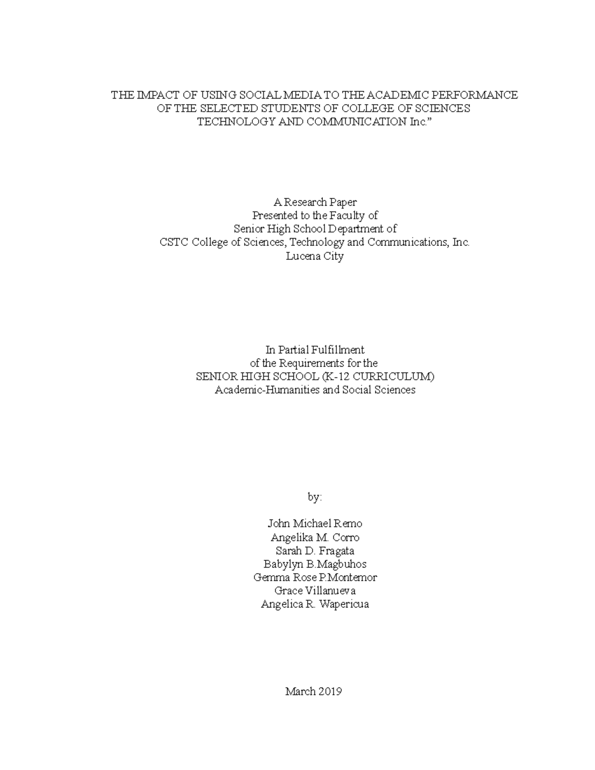 The Impact of Social Media on Academic Performance - CSTC ...