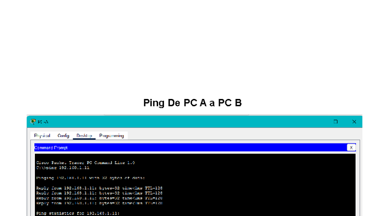 Ping de PC A a PC B - Apuntes de Clase en Cisco Packet Tracer - Studocu