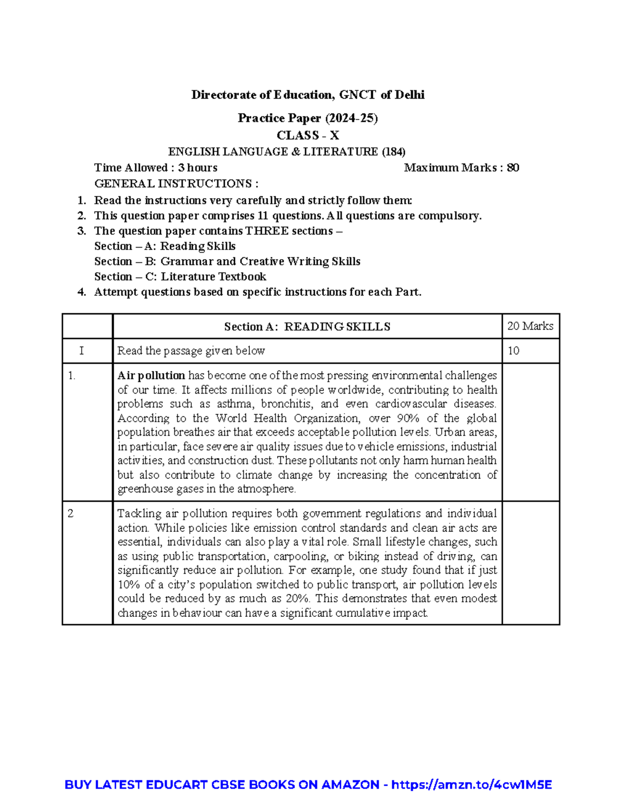 2024-25 CBSE Class 10 English L&L Practice Paper with Solutions - Studocu