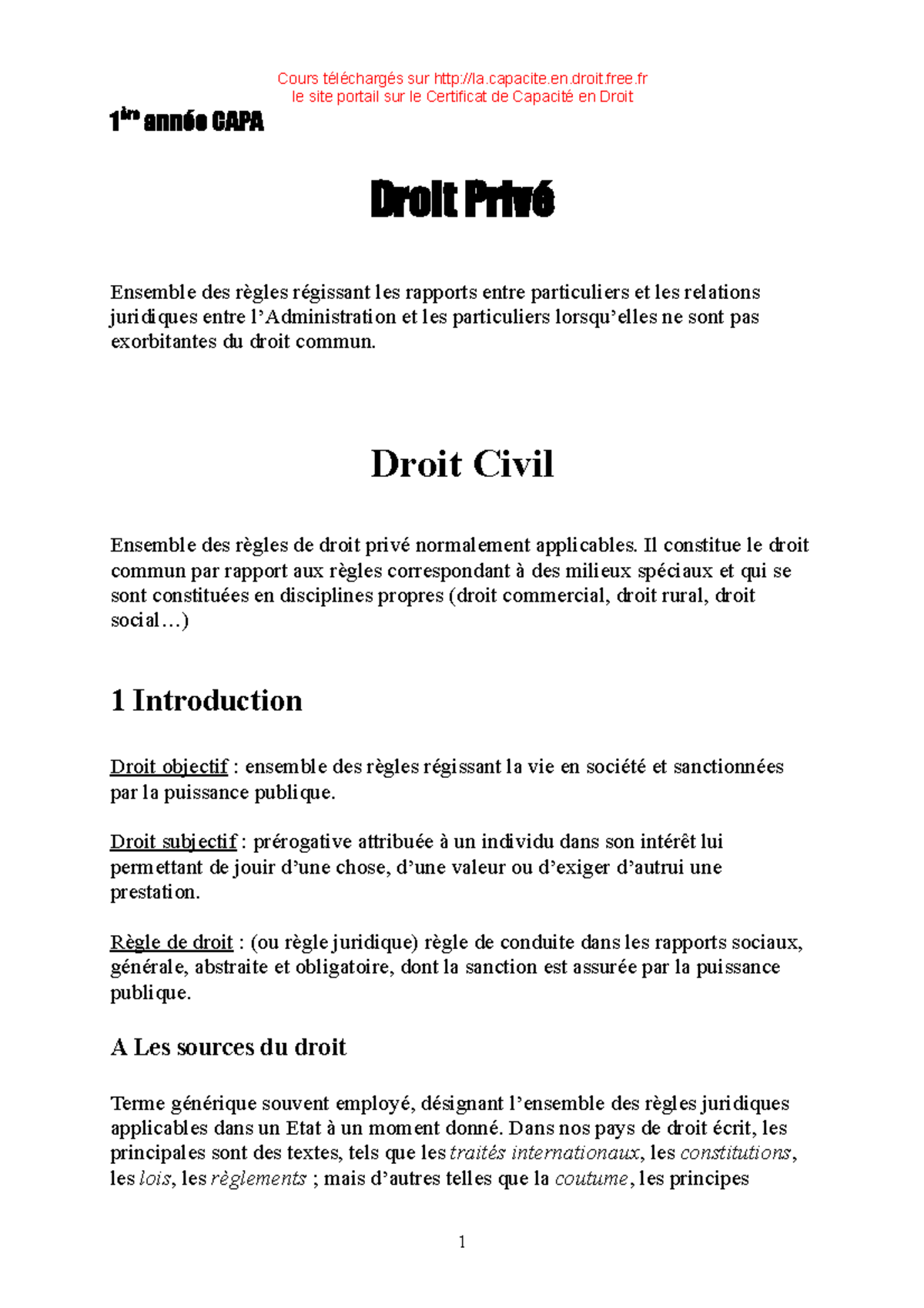 Cours 1 - Droit Civil: Concepts Fondamentaux et Sources Juridiques ...