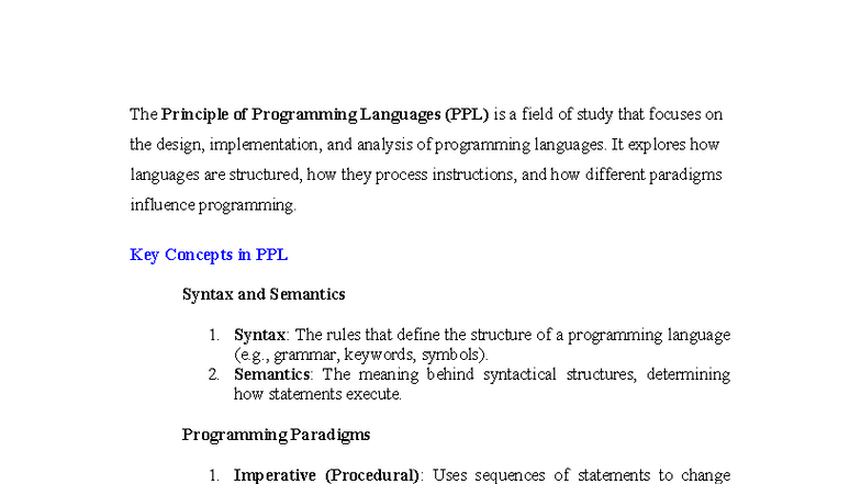 PPL: Key Concepts and Data Management in Programming Languages - Studocu