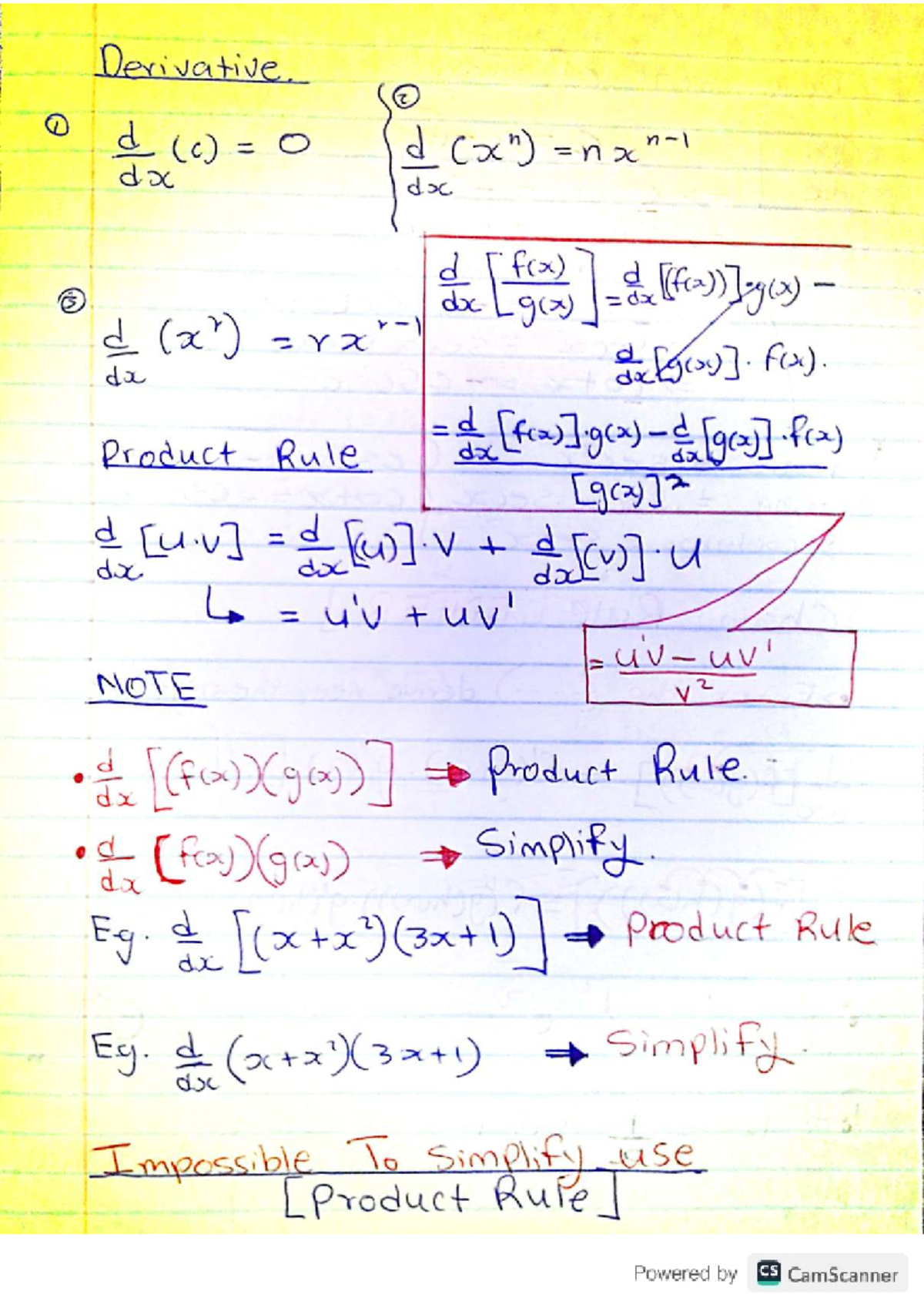 Last Session be4 Test 2 - ADDITIONAL NOTES - Derivative. 2 1 d (c) O d ...