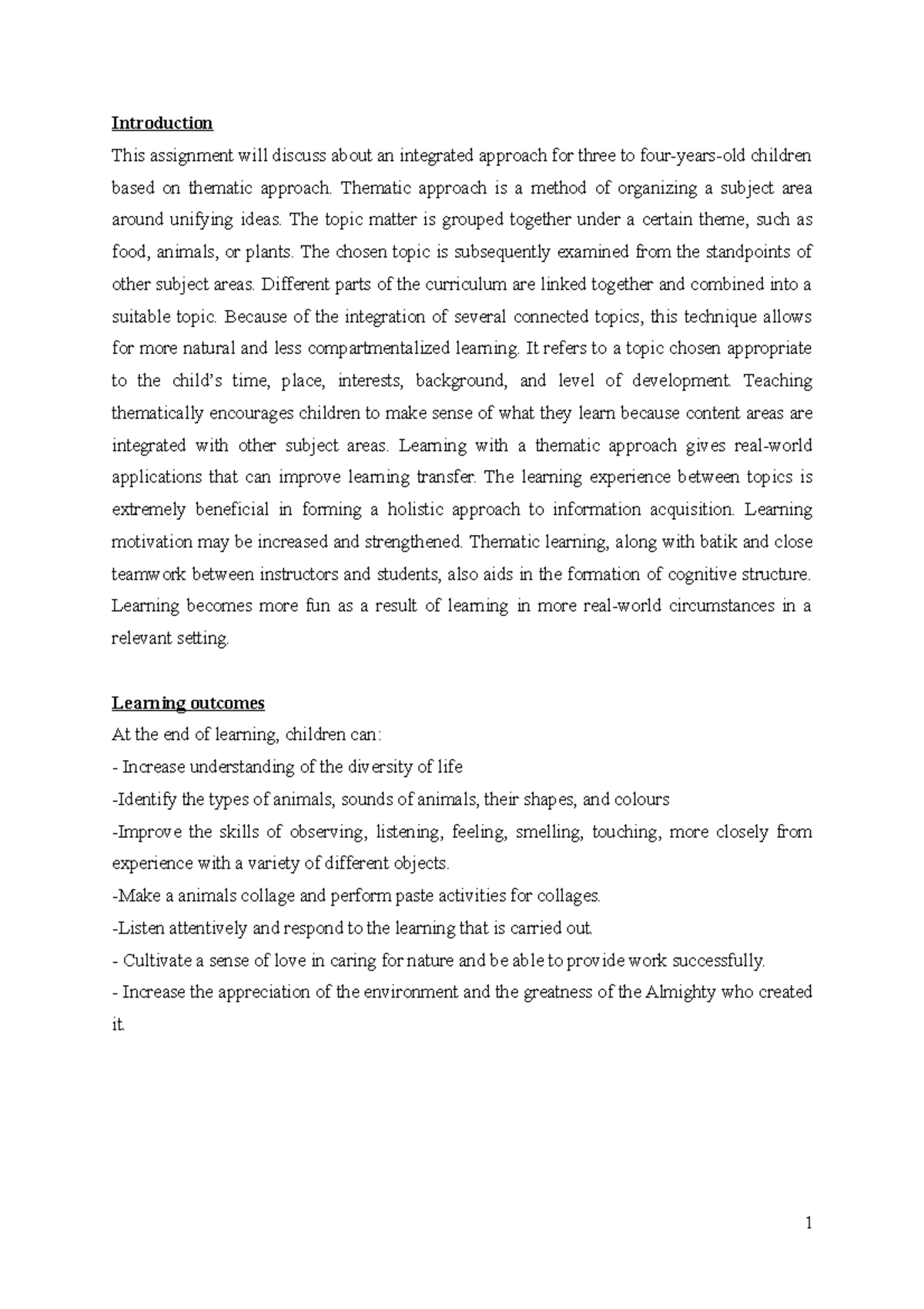 HBEC1903 Integrated Thematic Approach for Preschool Learning - Studocu