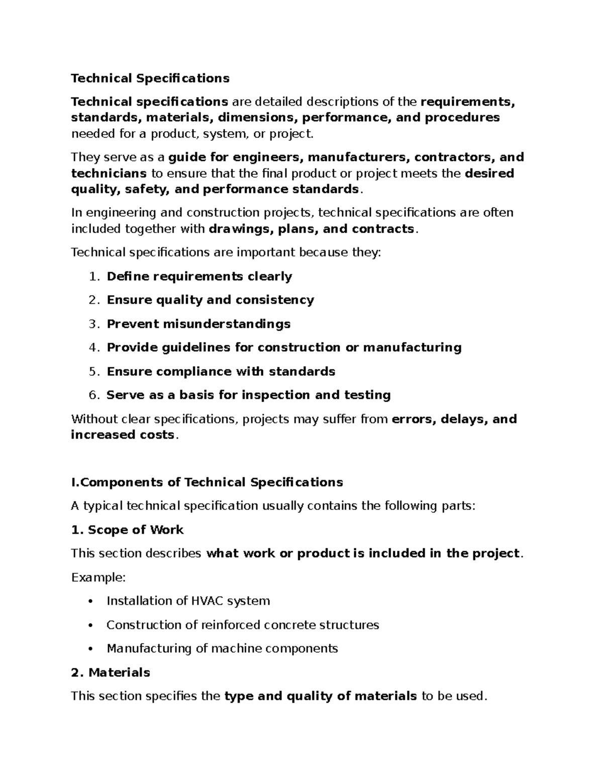 Technical Specifications Addendum for Engineering Projects - Studocu