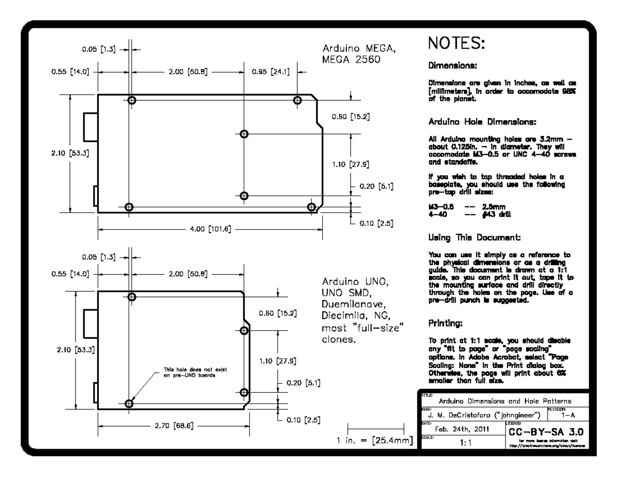 Arduino hole dimensions - 0 Arduino MEGA, NOTES: MEGA 2560 Dimensions ...