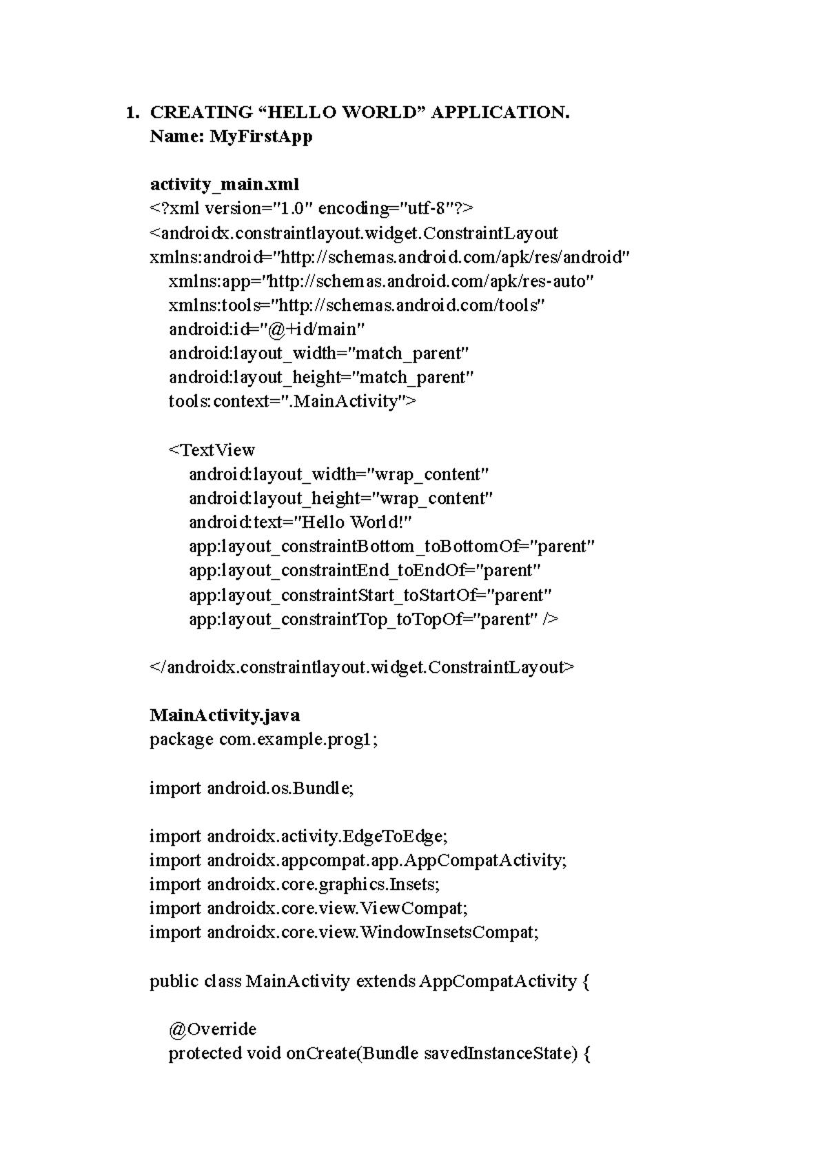 MAD Lab Programs: Creating Android Apps with Java and XML - Studocu