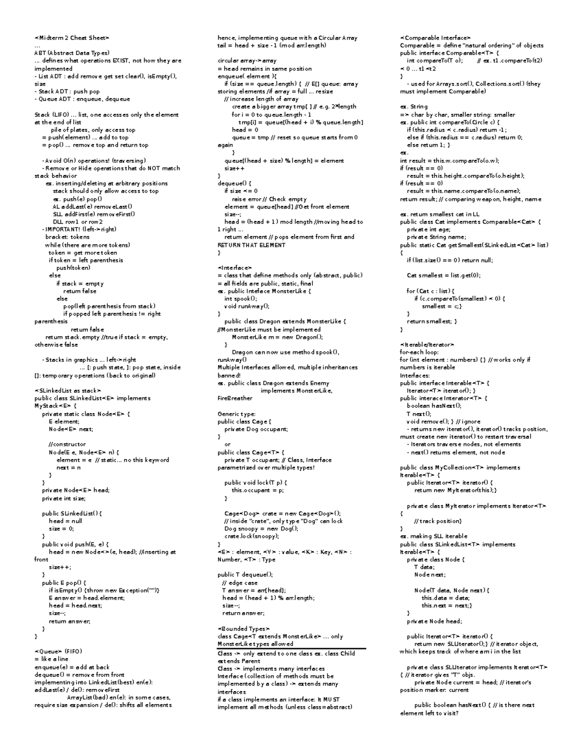 Midterm 2 Cheat Sheet - ABT (Abstract Data Types) Overview - Studocu