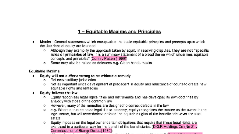 Equity Principles and Maxims: A Comprehensive Overview (LAW101) - Studocu