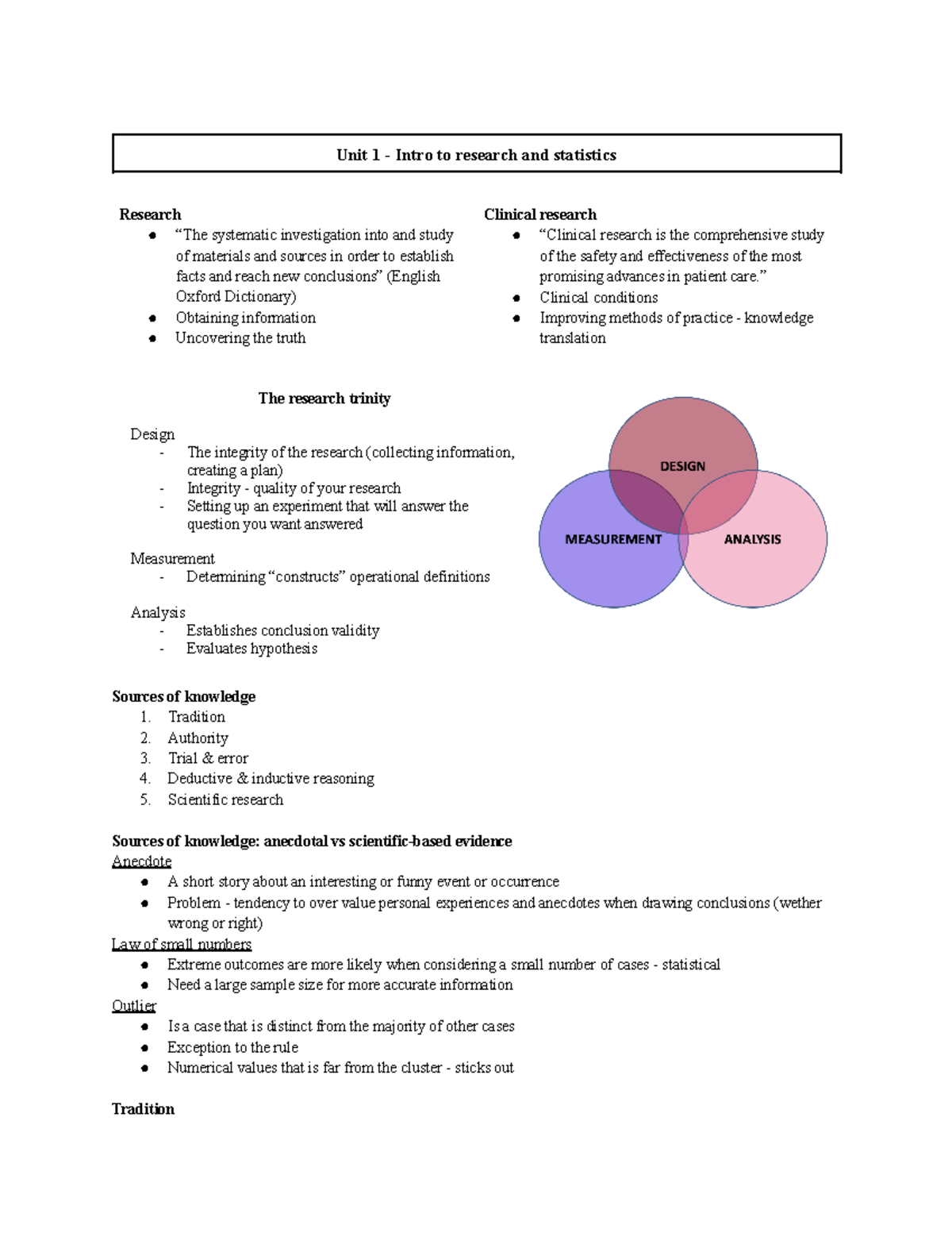 PSYC 2360 notes - class 1 - Unit 1 - Intro to research and statistics ...