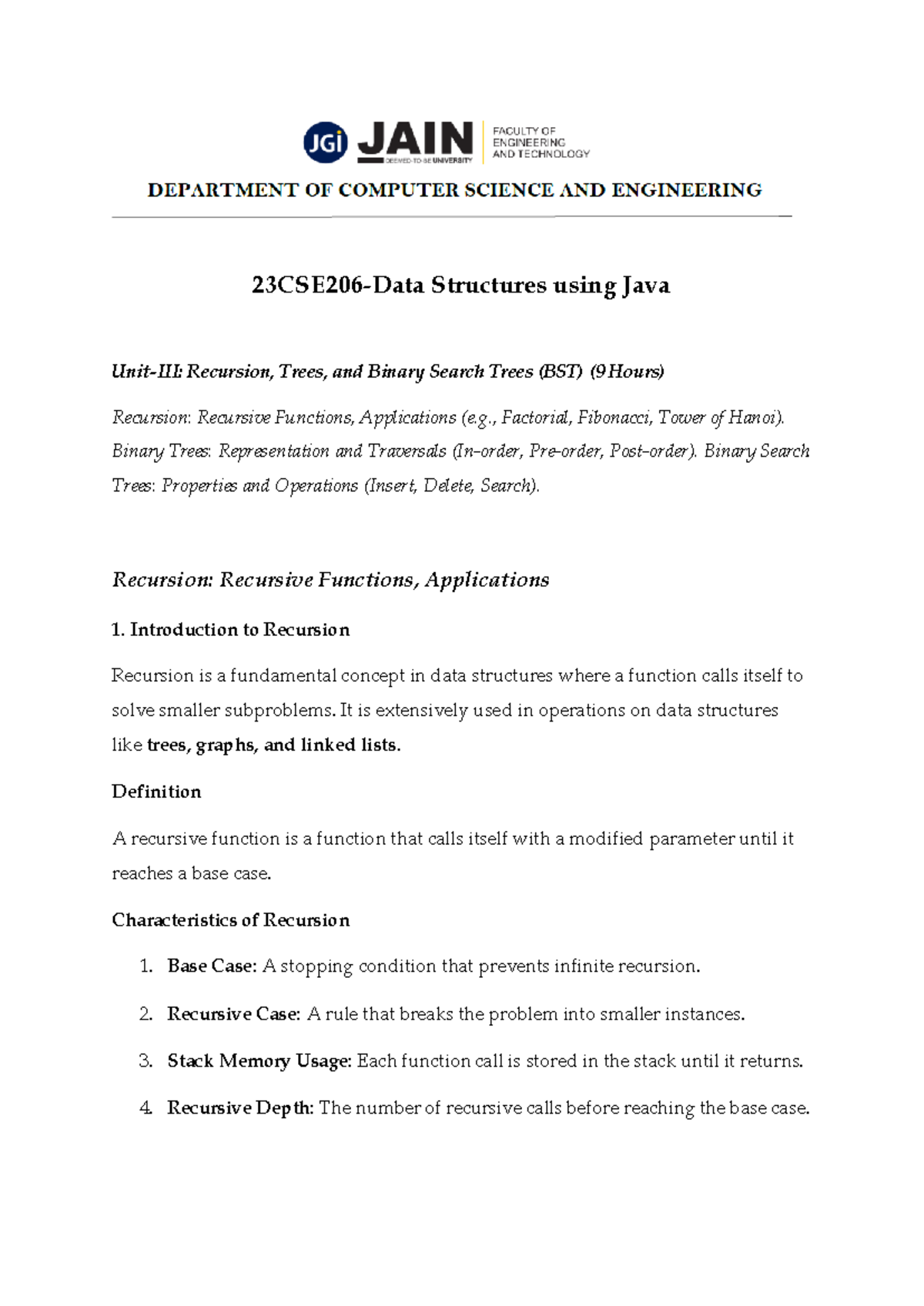 Module 3 Notes - OOP Concepts in Java: Recursion & Trees (9 Hours ...