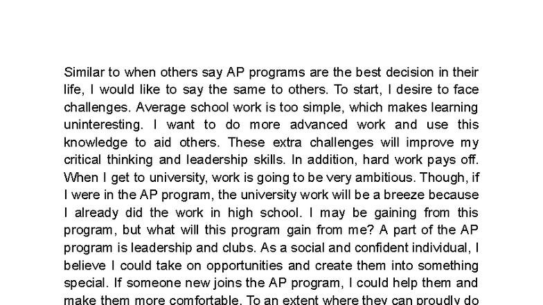AP Program Application Letter: Embracing Challenges and Leadership ...