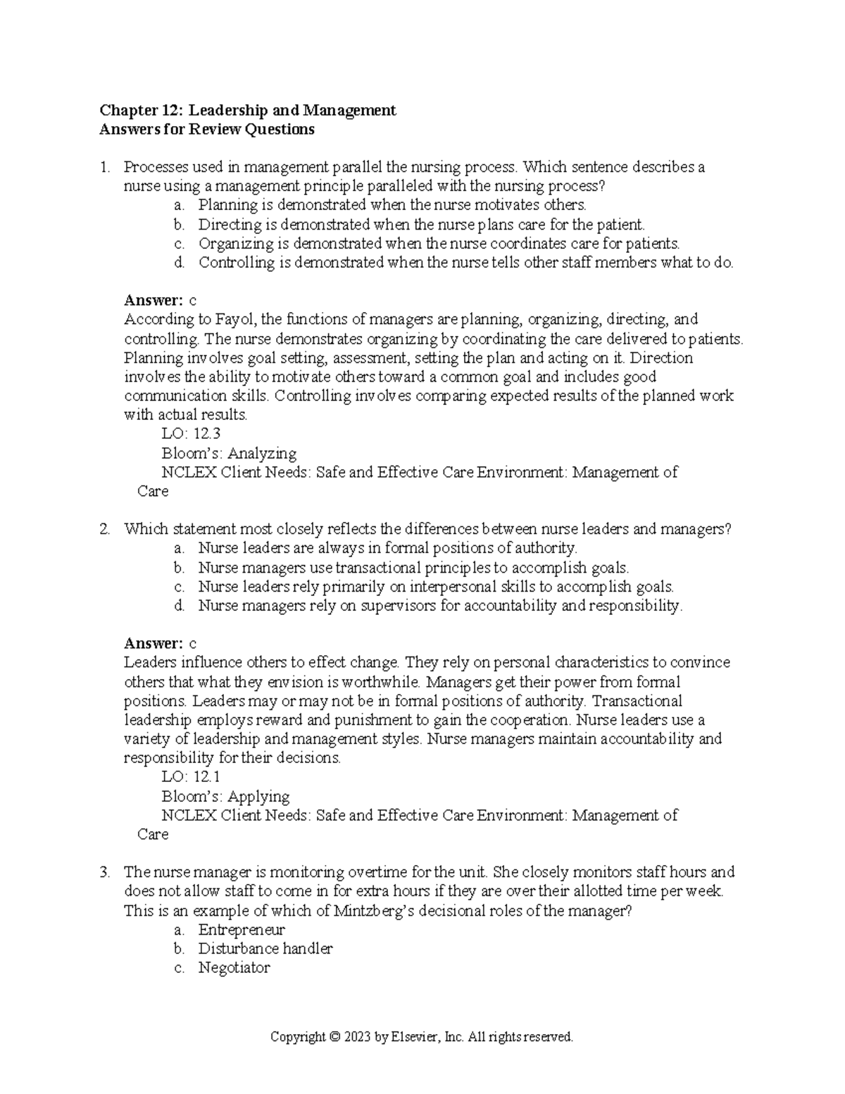 Chapter 12 - Leadership and Management Class Notes (Updated) - Studocu