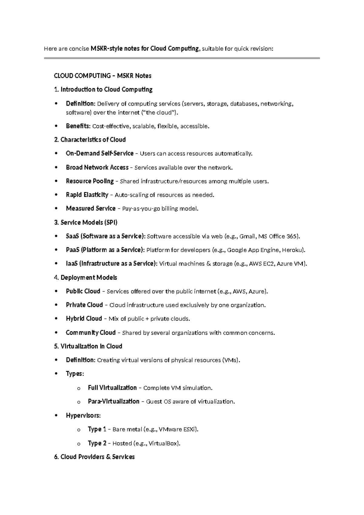 CLOUD COMPUTING MSKR: Concise Revision Notes for Quick Study - Studocu