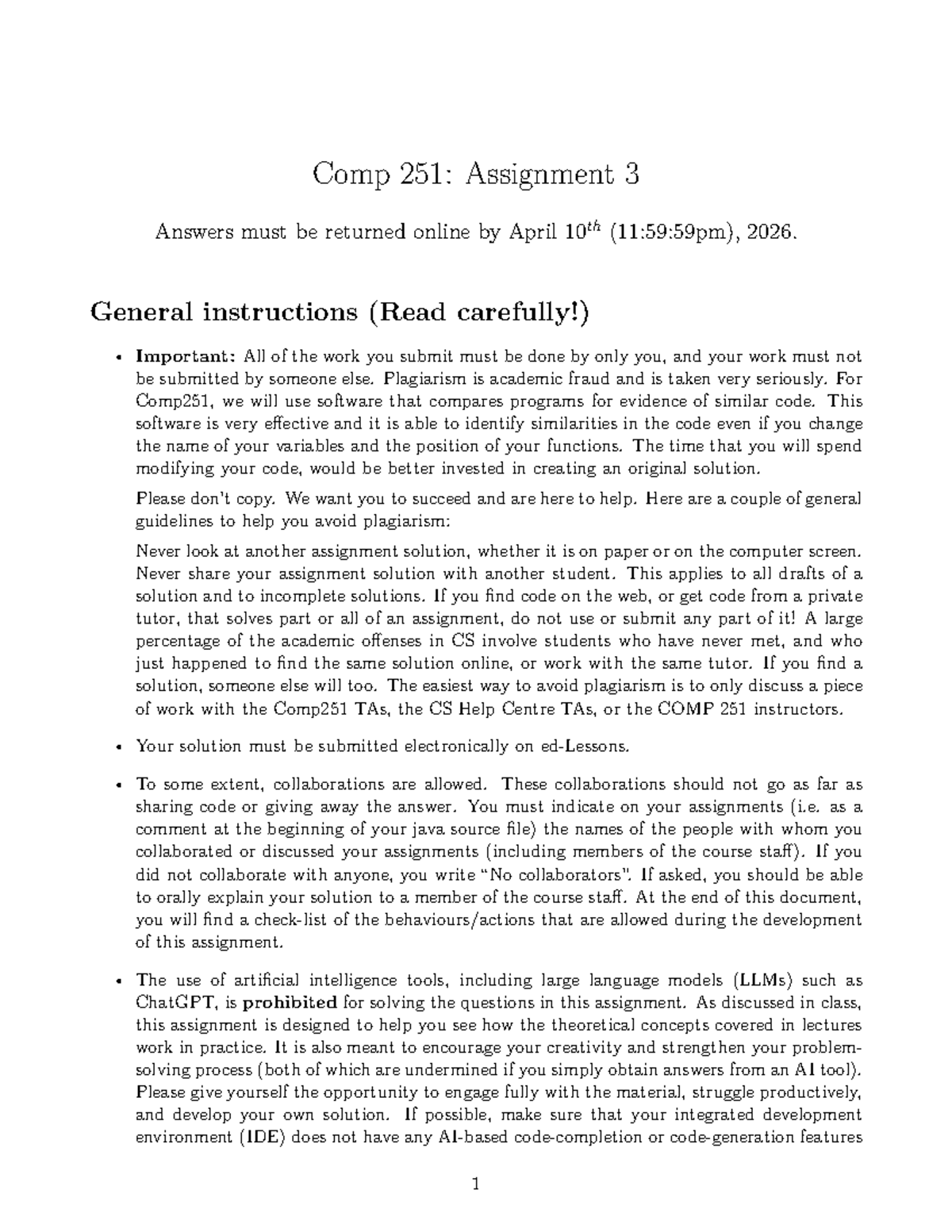 COMP 251: A3 Winter 2026 - Programming Assignment Guidelines and ...