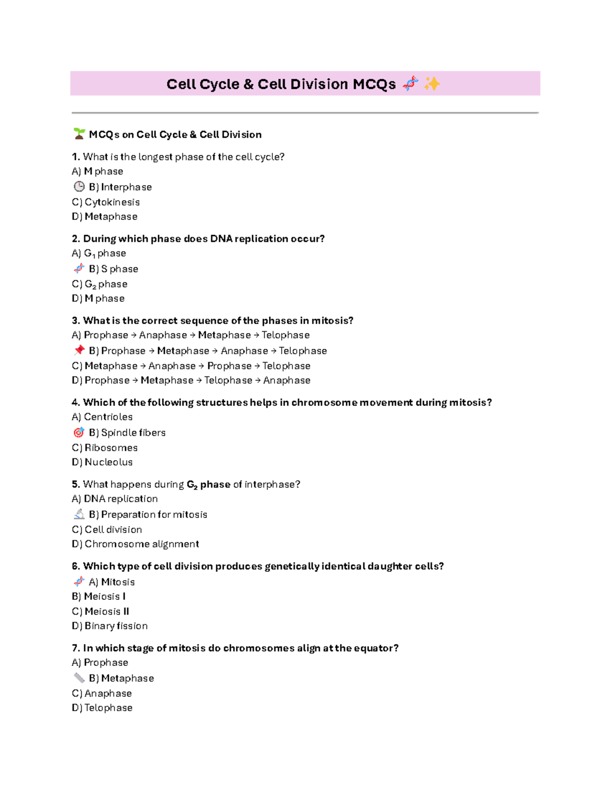 CELL Cycle AND CELL Division MCQs - Cell Cycle & Cell Division MCQs ...