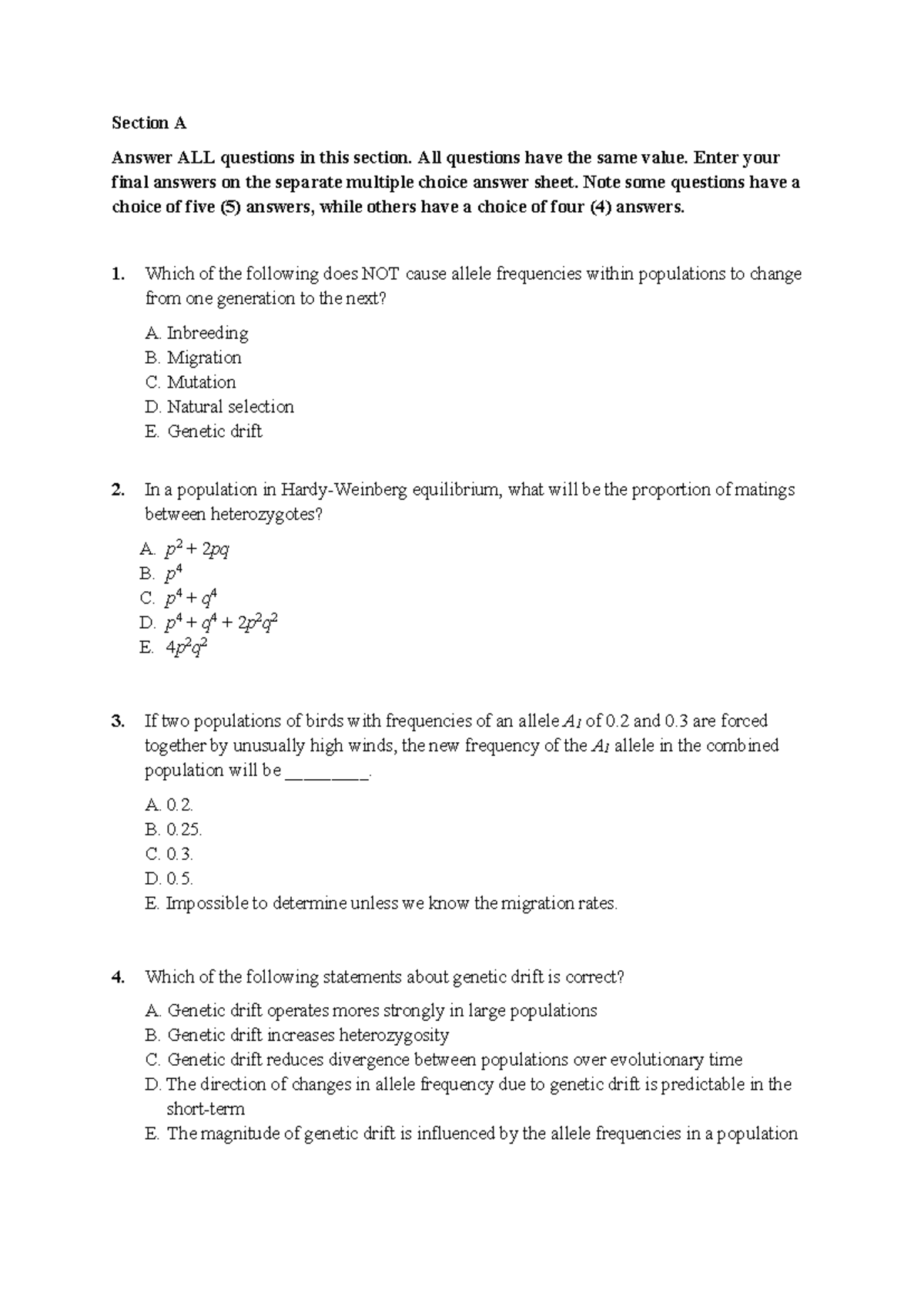Biology 101 Final Exam Questions on Genetics - Studocu