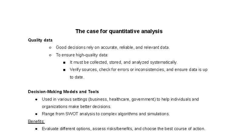 C207 - Data-Driven Decision Making: The Case for Quantitative Analysis ...