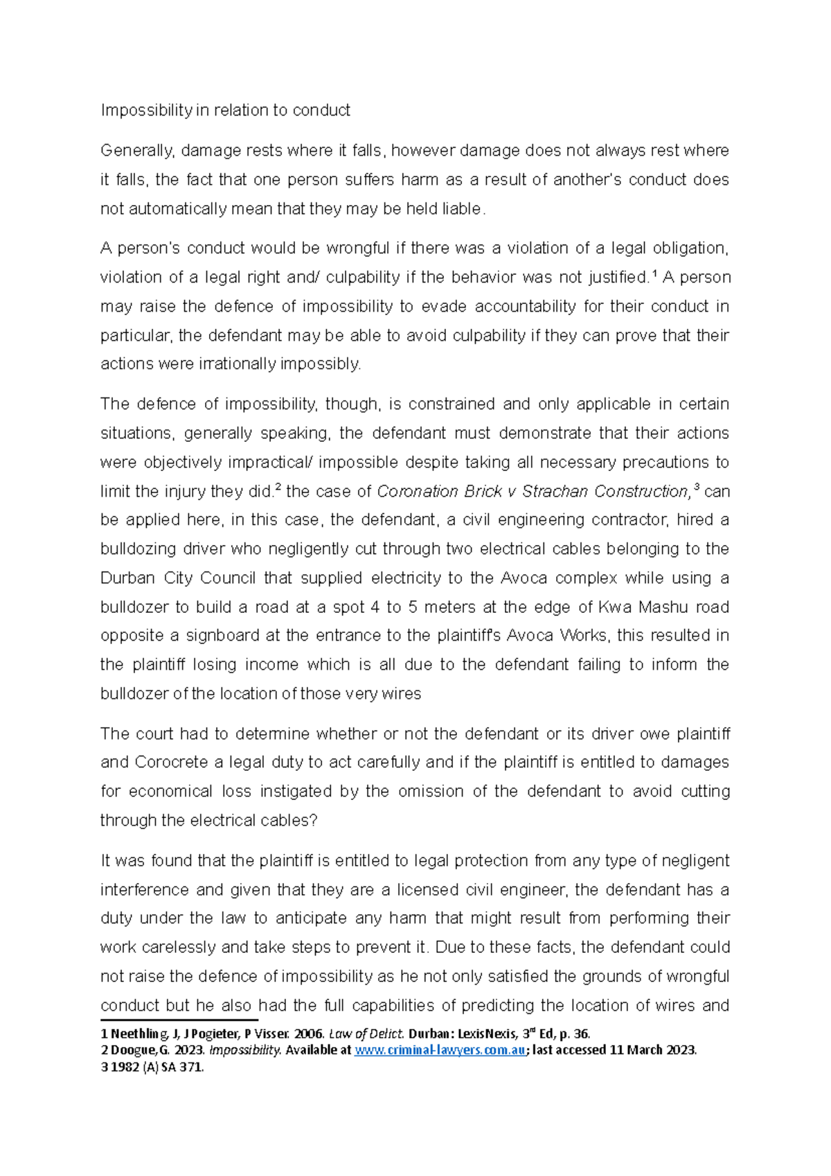 Impossibility Defense in Conduct Liability: Analysis & Case Study - Studocu