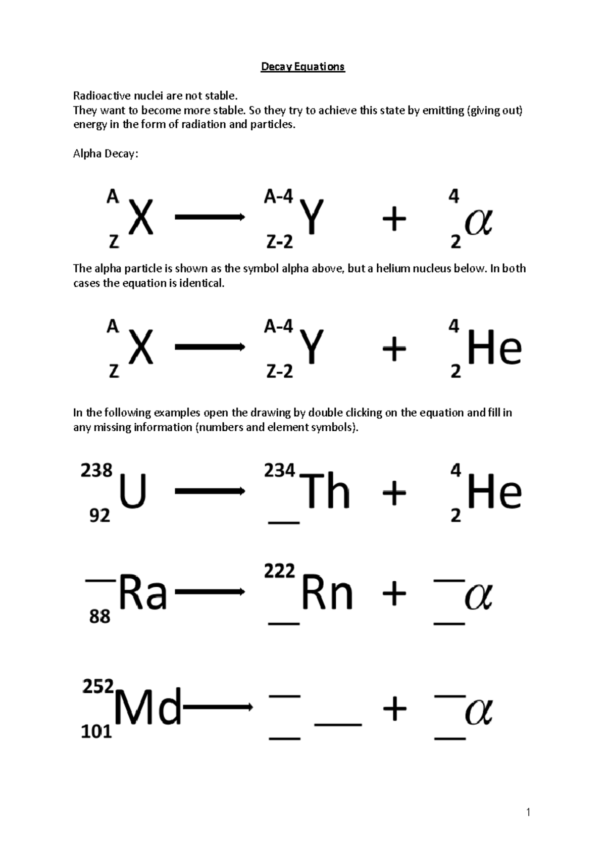 Radioactive Decay Equations: Understanding Alpha Decay Dynamics - Studocu