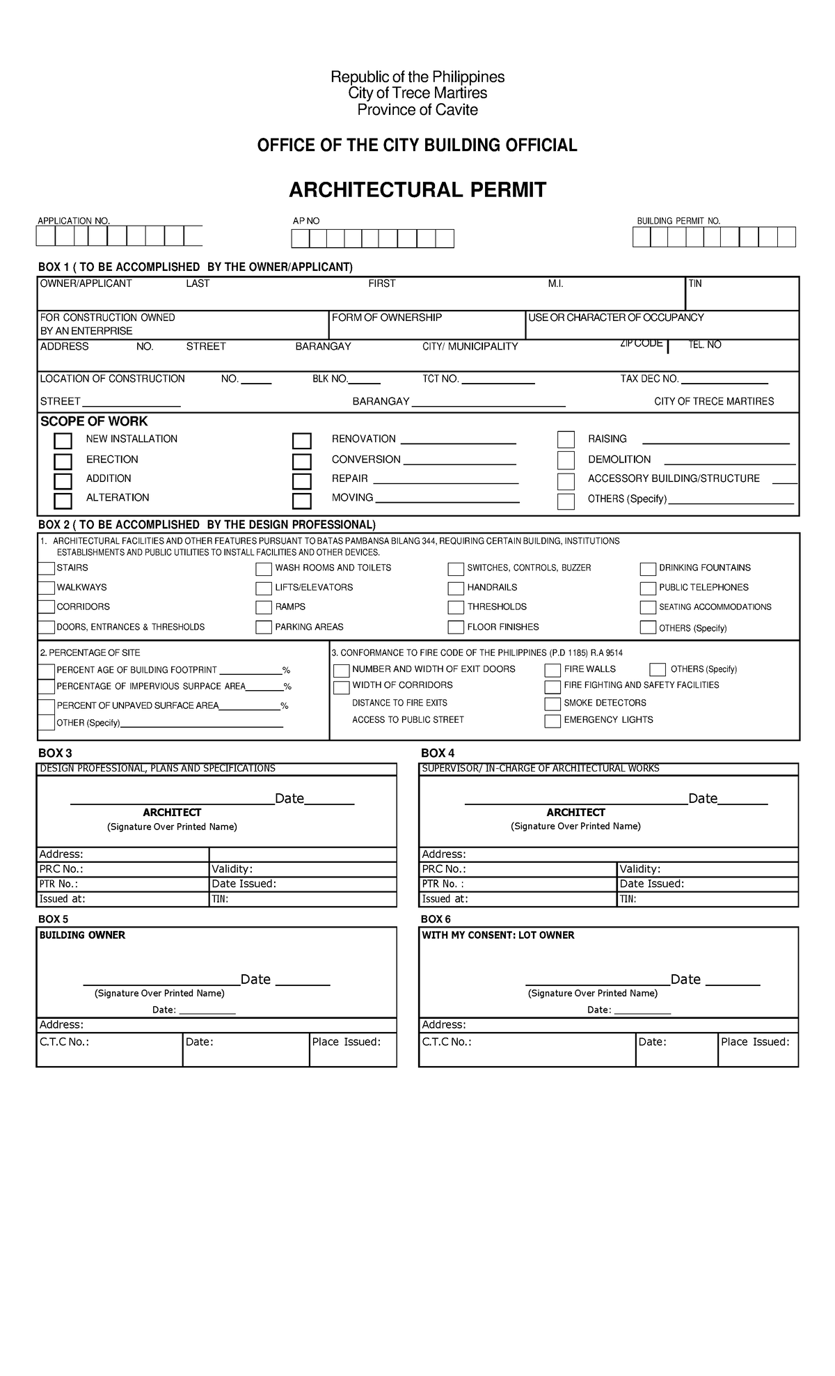Architectural Permit Application - Trece Martires City, Cavite - Studocu