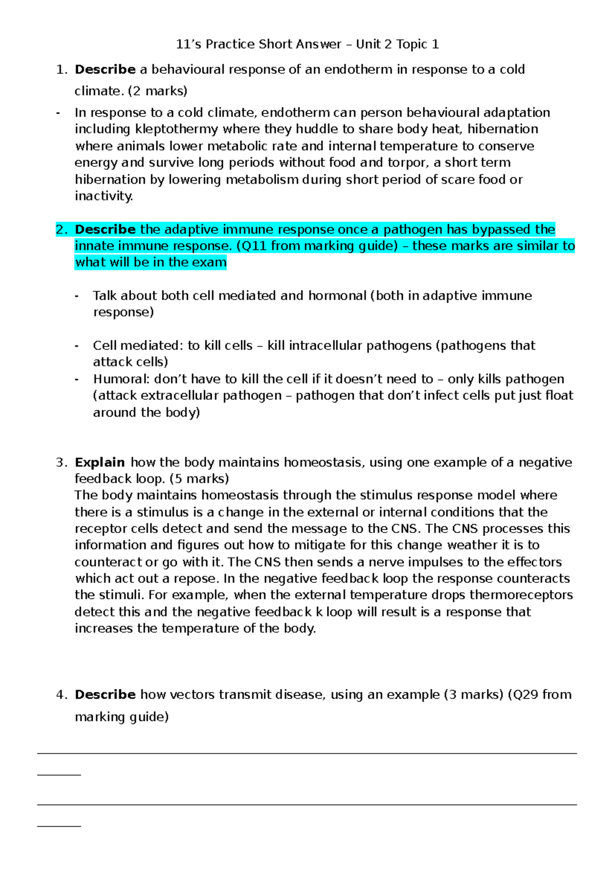 Unit 2 Topic 1 Short Answer Practice for Exam Prep - Studocu