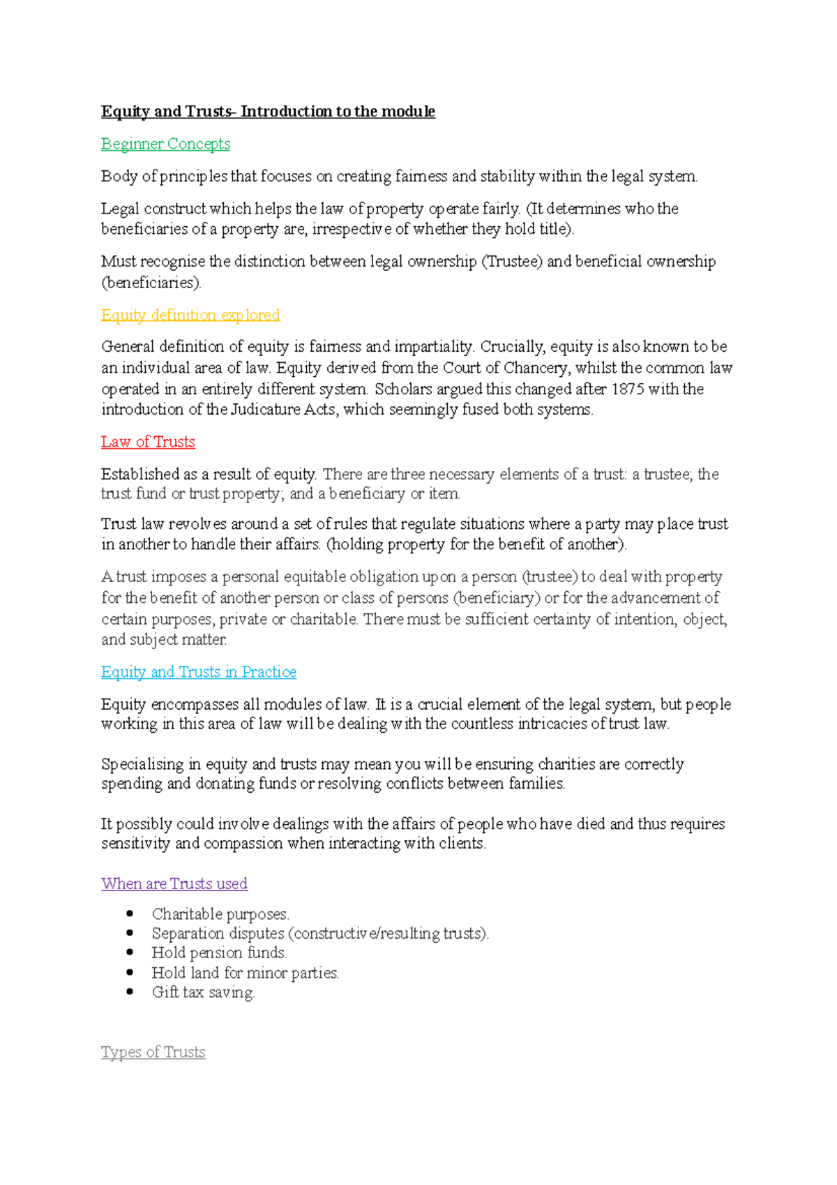Key Introduction to Equity and Trusts - Equity and Trusts- Introduction ...