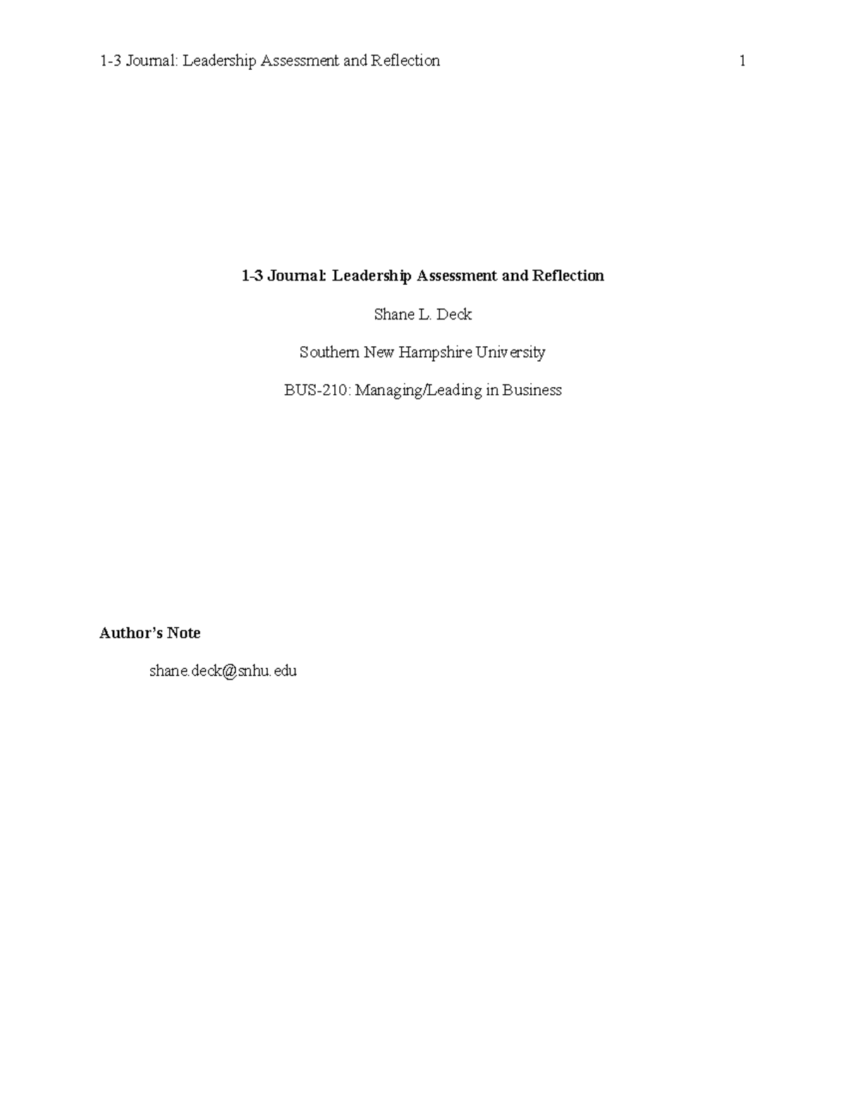 1-3 journal leadership assessment and reflection - Deck Southern New ...