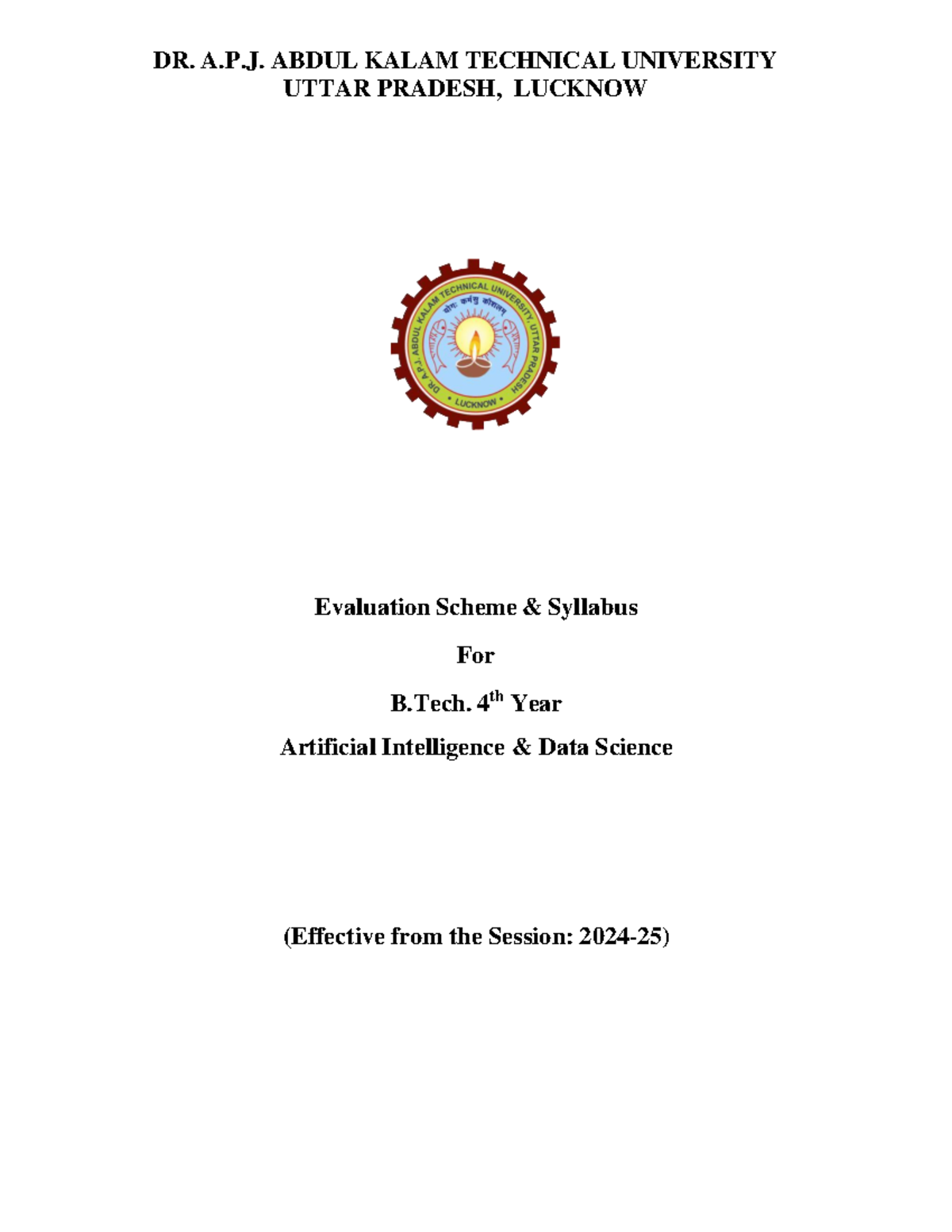 B. Tech AI & Data Science Syllabus for 4th Year (Session 2024-25) - Studocu