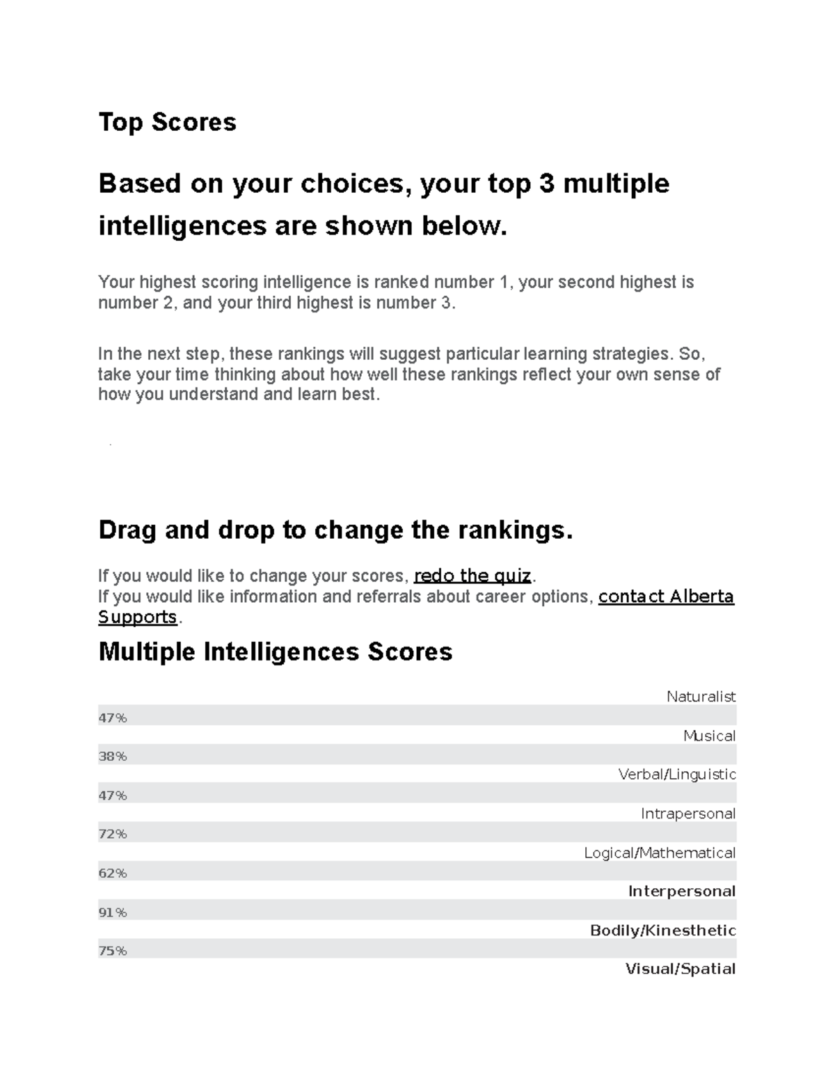 Multiple Intelligences Assessment Results and Learning Strategies - Studocu
