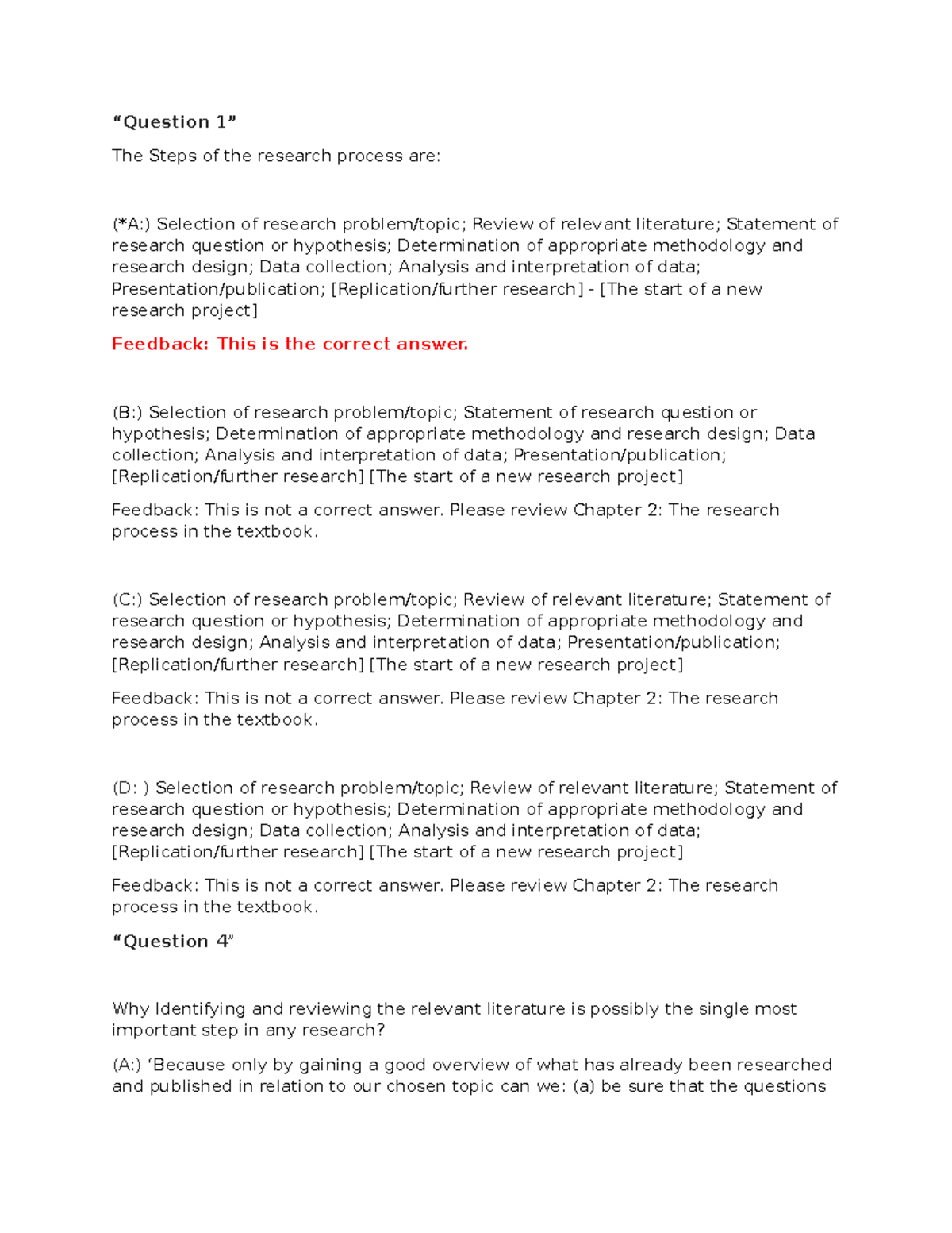 Quiz Questions & Answers on Research Process - Quiz 1 - Studocu