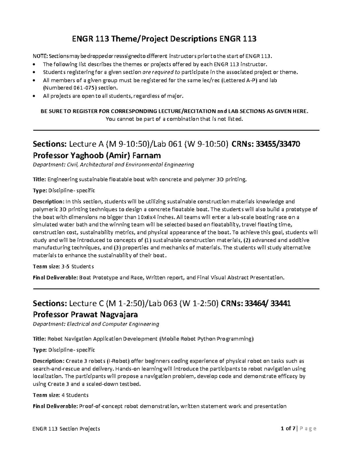 ENGR 113 Themes & Projects Overview - Spring 2026 - Studocu