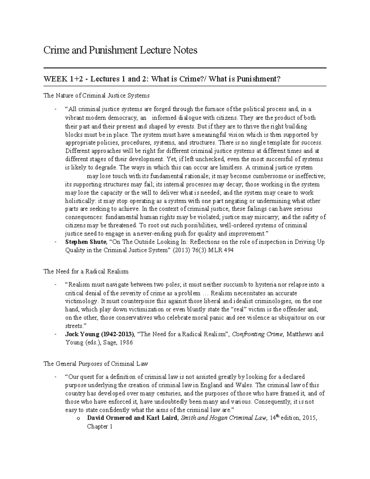 Crime and Punishment Lecture Notes: Understanding Justice Systems and ...