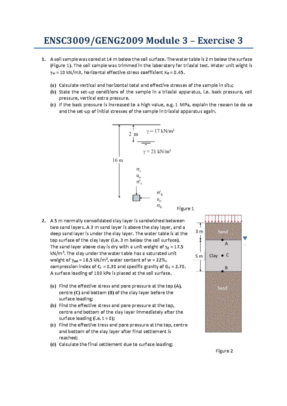 Module 3 - Exercise 3: Soil Stress Analysis and Triaxial Testing - Studocu