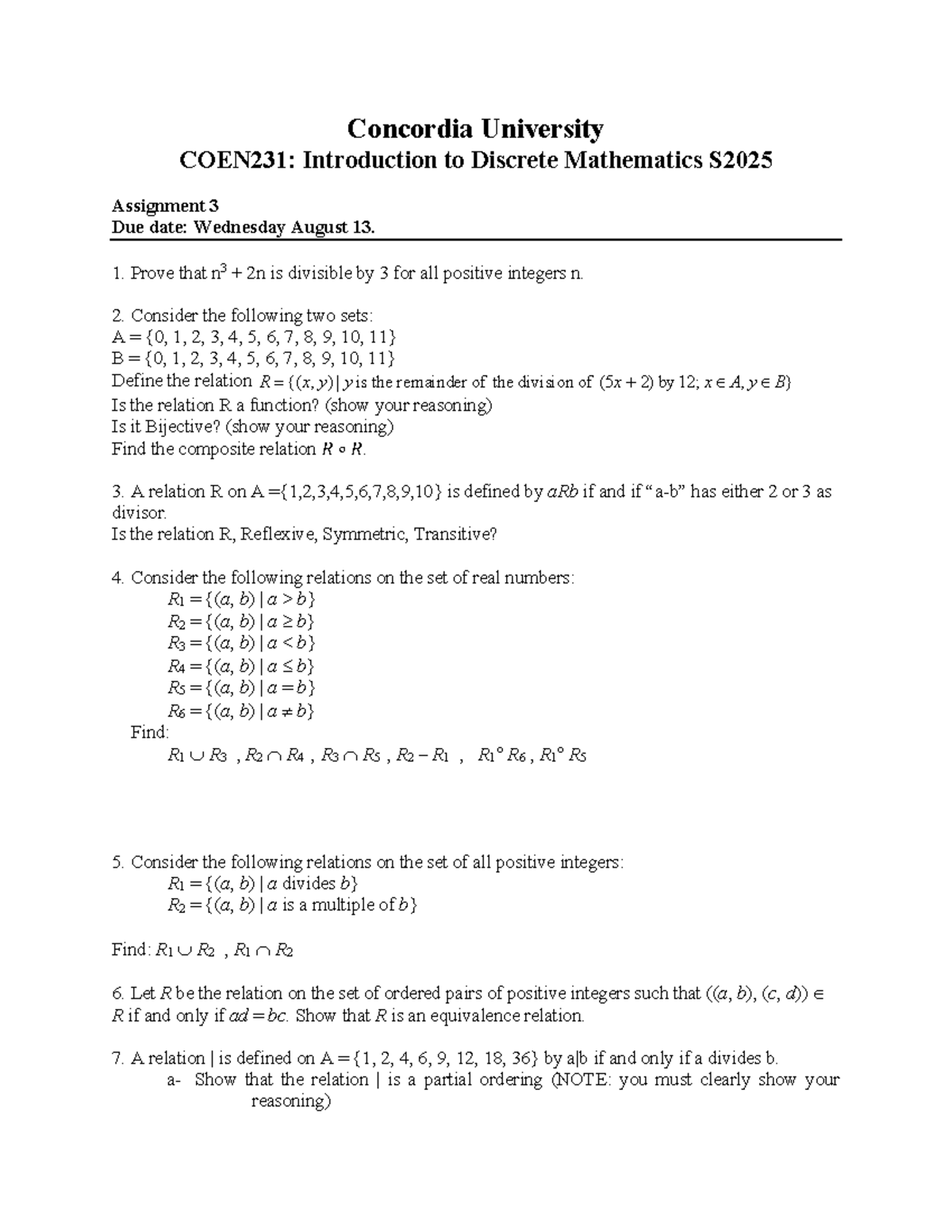 COEN 231 S2025: Discrete Math Assignment 3 Solutions and Analysis - Studocu
