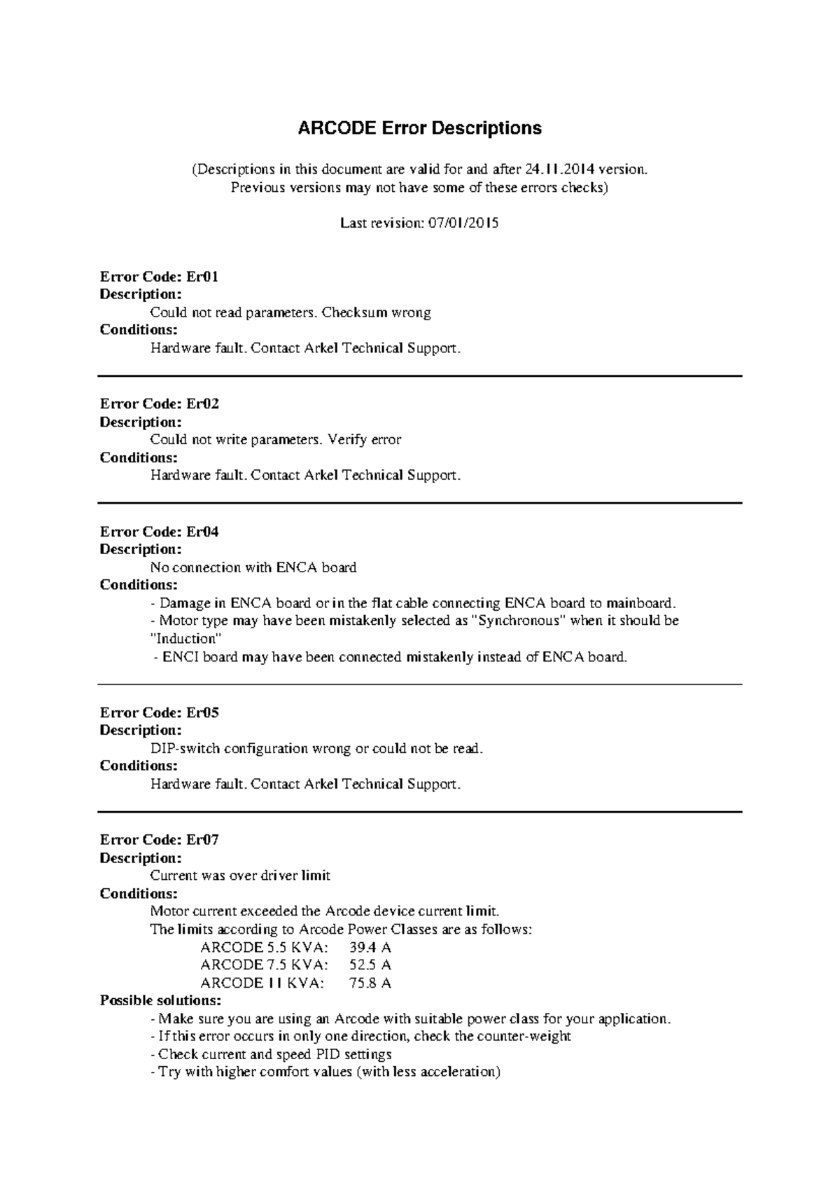 ARCODE Error Codes and Descriptions (Post 24.11.2014) - Studocu