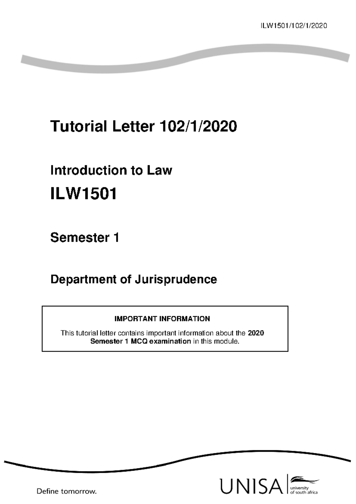 ILW1501 2020 TL 102 1 B - Exam Paper Access and Submission Guidelines ...