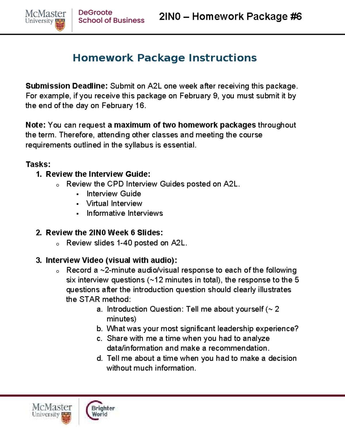 2IN0 Homework package instructions and submission guidelines - Studocu